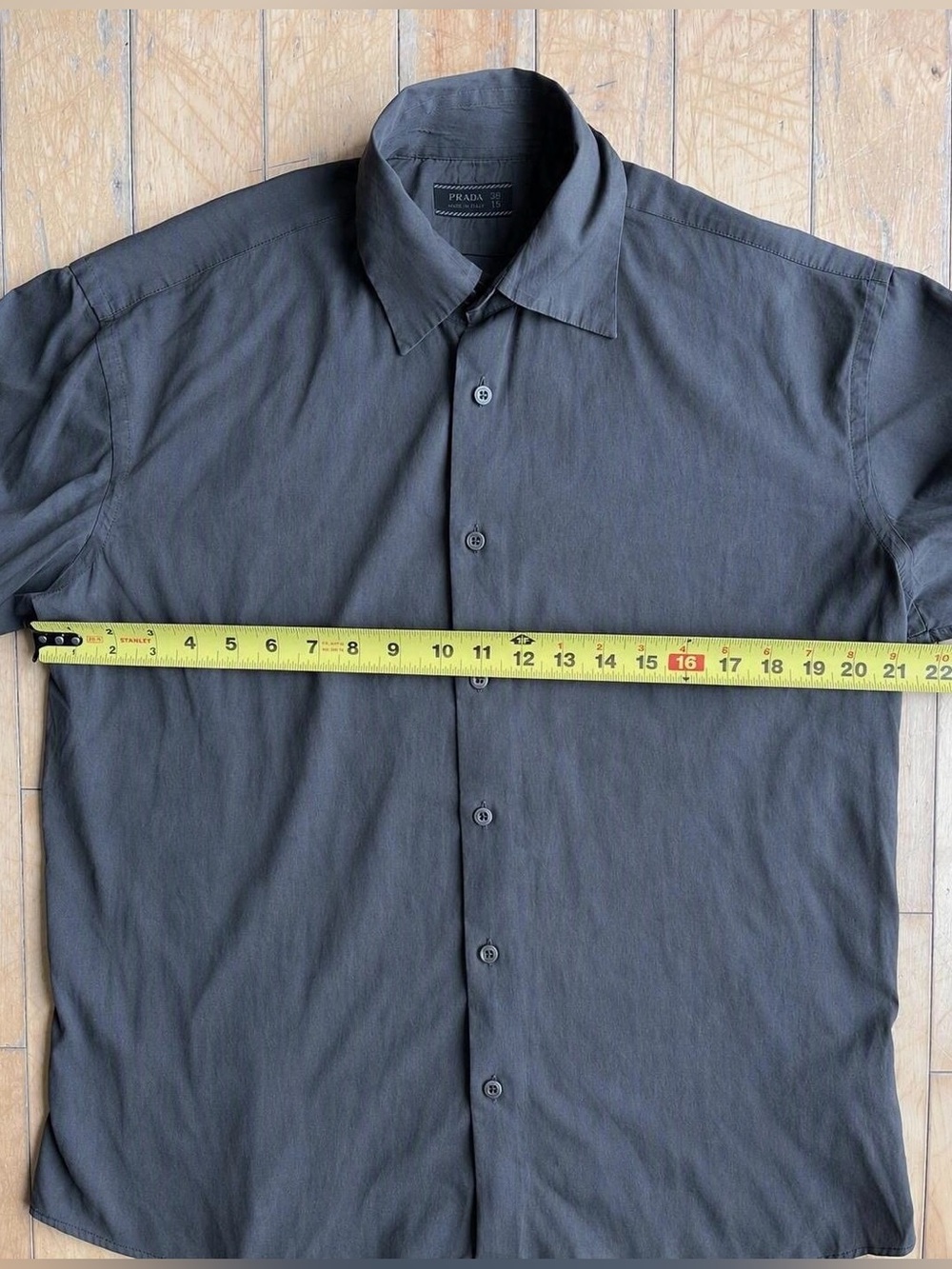 Prada Gray/Dark Olive Luxury Button-Up Dress Shirt Made in Italy Size 38/15 - Picture 3 of 6